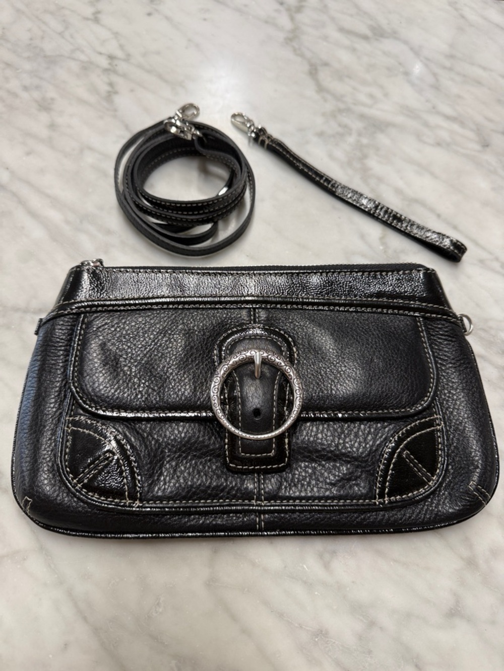 Brighton Black Patent Leather/Leather Clutch Wristlet Crossbody Bag - Picture 8 of 10